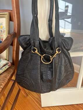 Morgan Oakley Ditch Black Leather Hobo Bag with Pink Lining